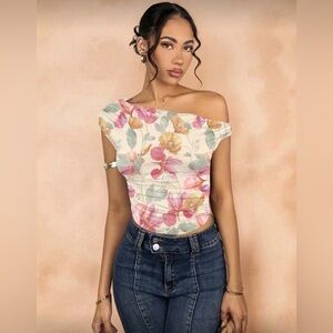 SHEIN Floral Asymmetrical Blouse - Multicolor